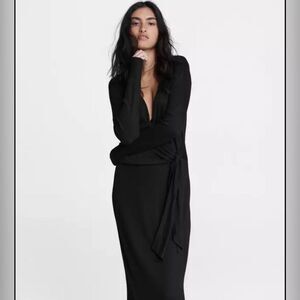 Rag & bone black Knit Rib faux Tie MIDI Dress size small